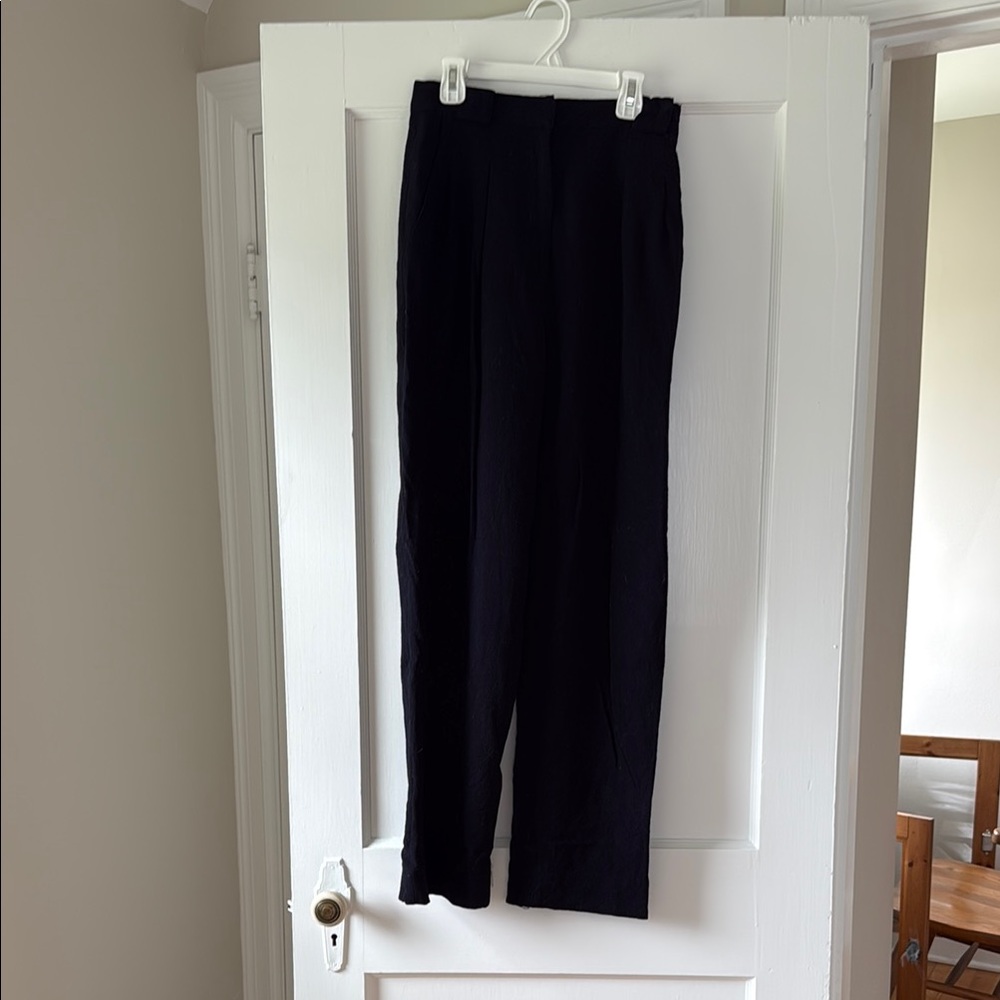 Navy High-Waisted Pleated Trousers